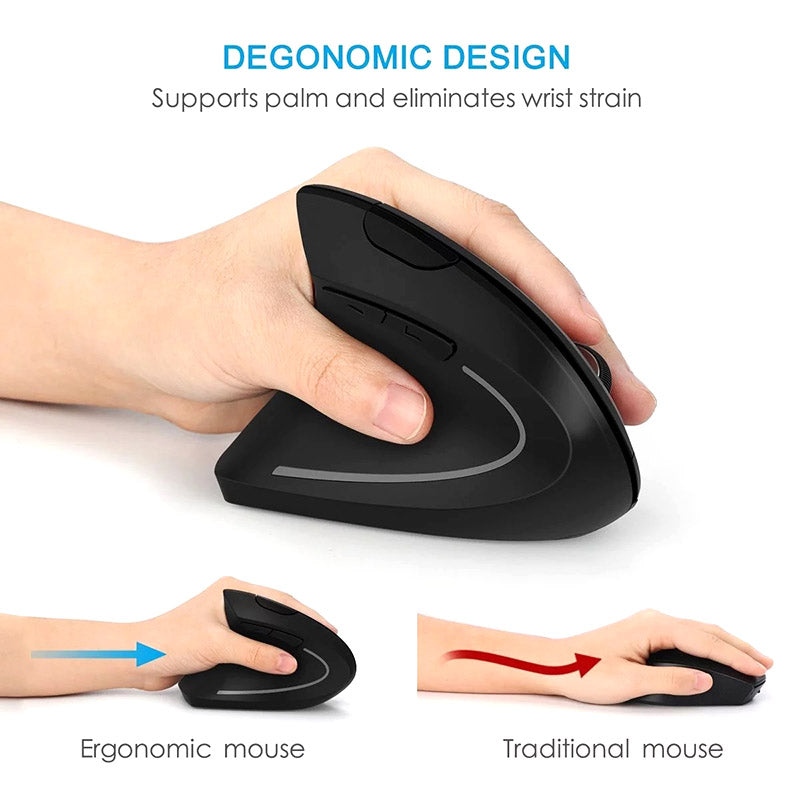 Linkshandige ergonomische muis, draadloos, optimaliseert comfort en vermindert polsbelasting.