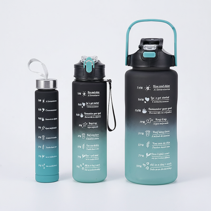 Duurzame BPA-vrije Tritan drinkfles met lekvrije dop en handige tijdmarkeringen voor constante hydratatie.