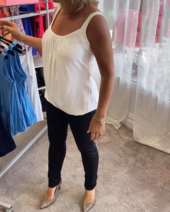 Elegante dames zomer top, mouwloos met geplooide U-hals, comfortabel en veelzijdig.