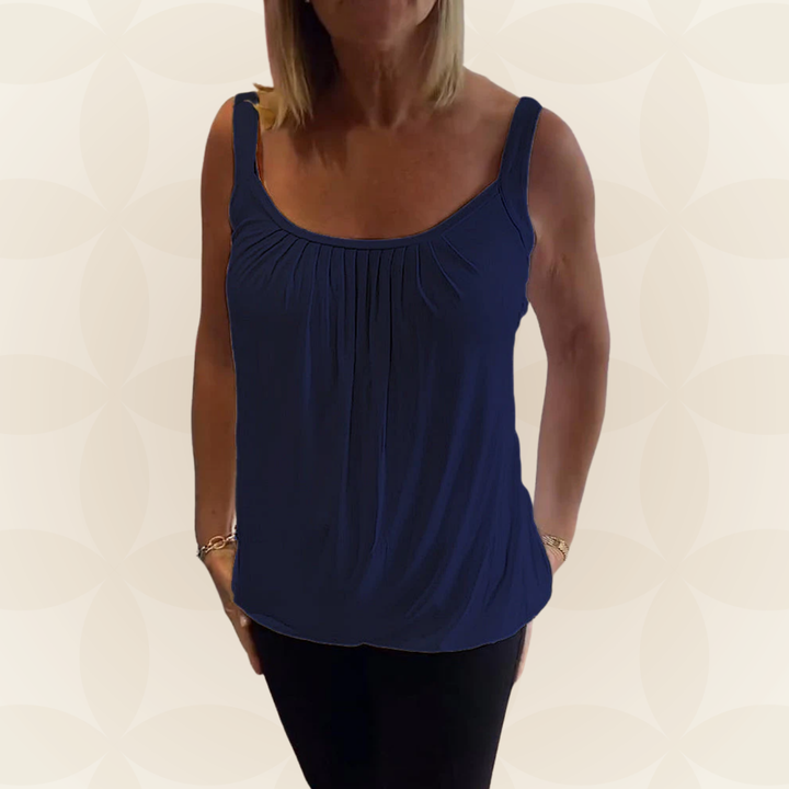 Casual elegante dames top, mouwloos met geplooide U-hals, relaxte fit voor warme dagen.