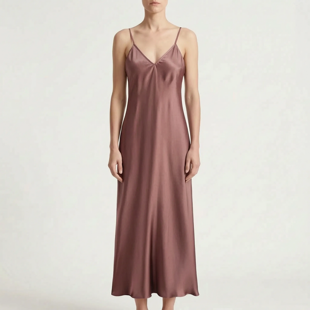 Feestelijke glanzende slipdress, enkellang, voor dames; een chique V-hals maxi jurk.