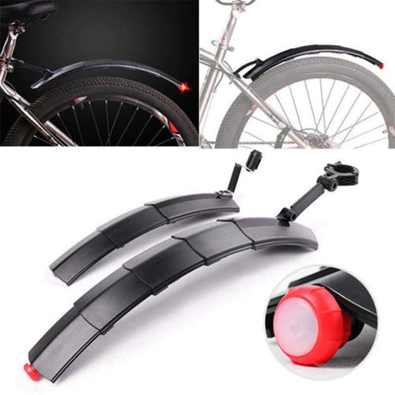 Moderne fietsaccessoire: spatbordset met felle verlichting voor veiligheid en zichtbaarheid.
