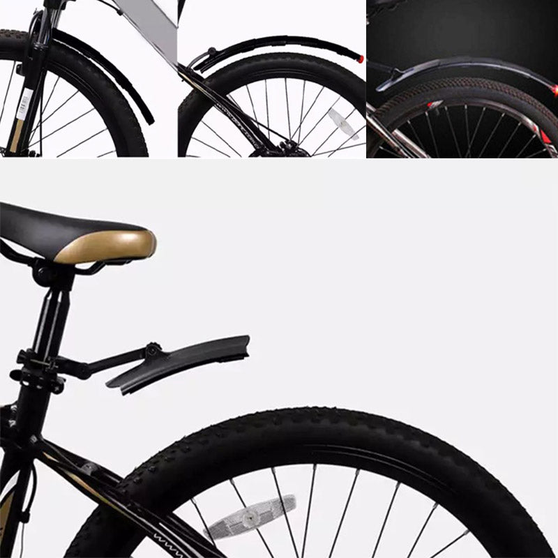 Duurzame fiets spatborden met geïntegreerde LED-verlichting; bescherming tegen modder en water.