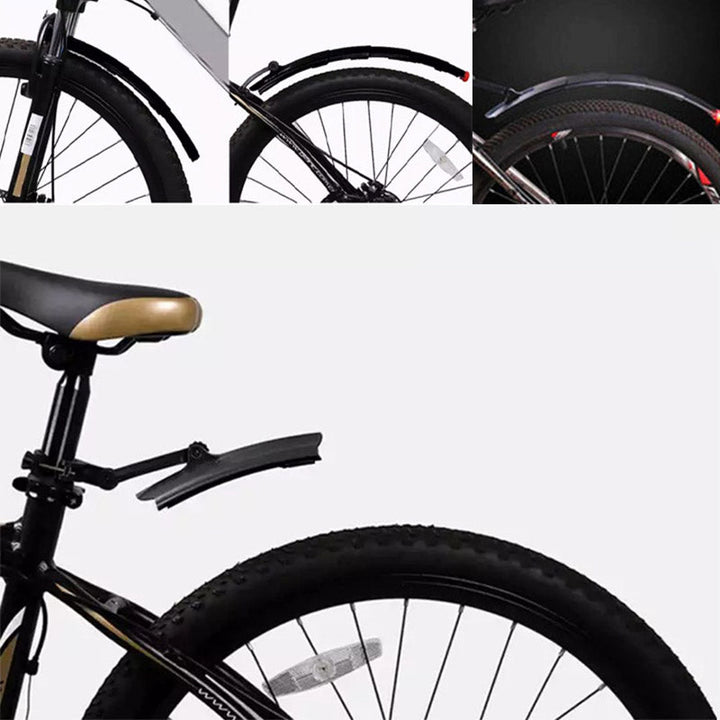 Duurzame fiets spatborden met geïntegreerde LED-verlichting; bescherming tegen modder en water.