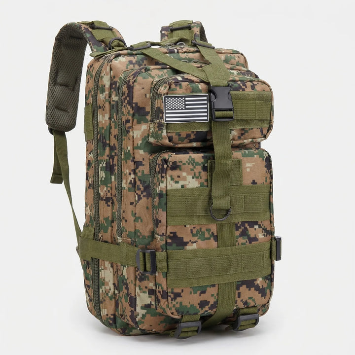 Sterke 50L rugzak voor outdoor en survival, voorzien van stevige ritsen en MOLLE systeem.
