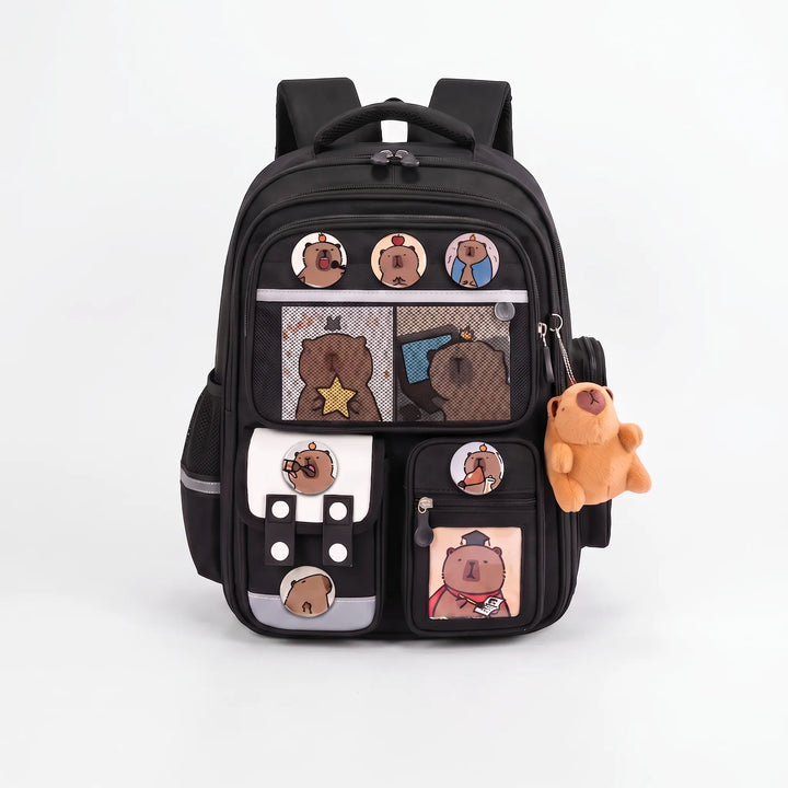 Capibara schooltas voor jongens en meisjes, met zijvakken voor drinkfles. Praktisch en stijlvol voor school.