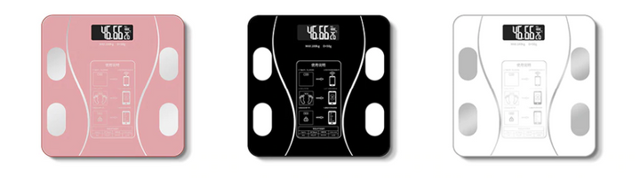 Strakke digitale lichaamsanalyse weegschaal met glazen oppervlak, perfect voor nauwkeurige gezondheidsmetingen.