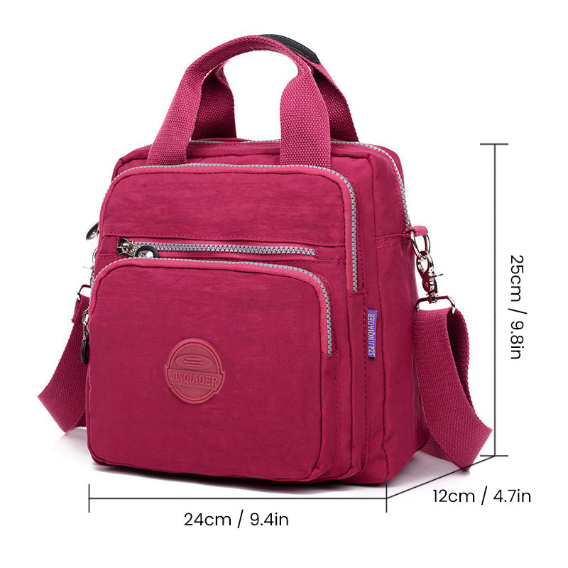 Moderne waterdichte schoudertas voor vrouwen, veelzijdig als crossbody of kleine rugzak, geschikt voor reizen.