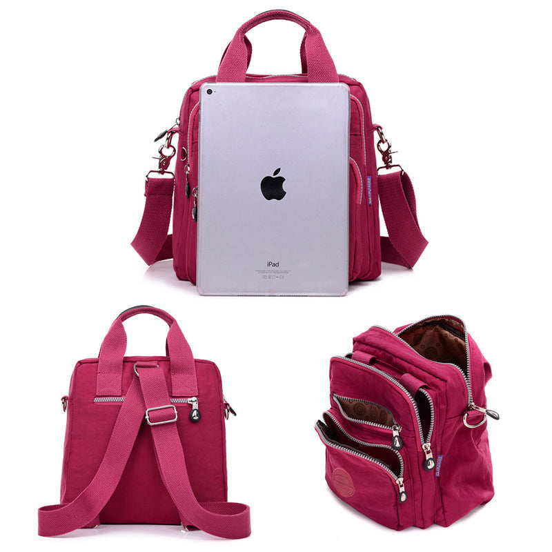 Multifunctionele dames crossbody tas, waterdicht en stijlvol accessoire, ook te dragen als rugzak.
