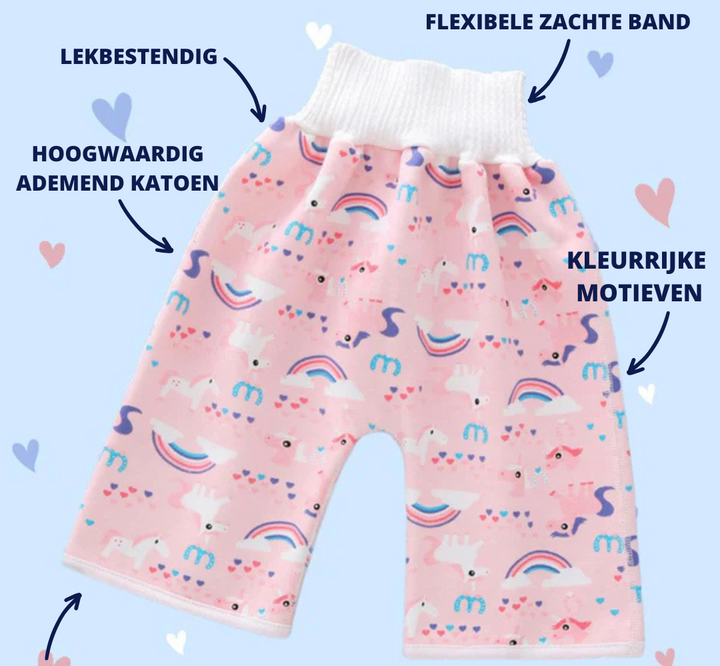 Comfortabel kinder bedplasbroekje, ideaal voor zindelijkheidstraining, voorkomt natte nachten.