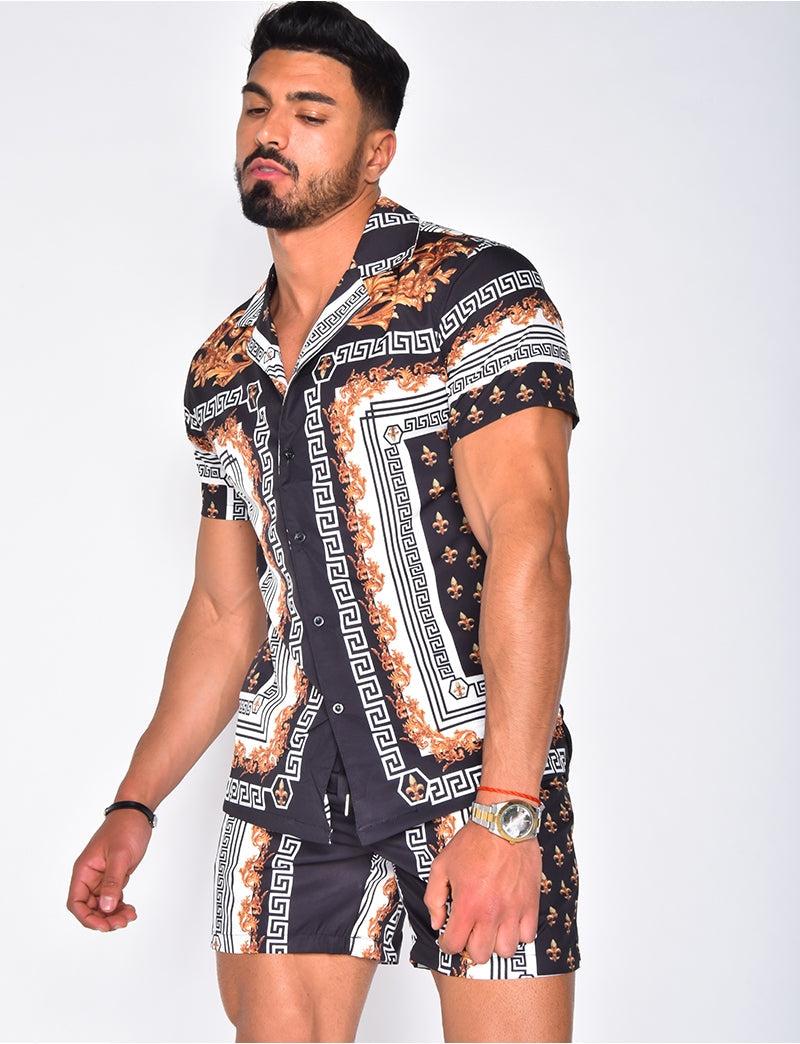 Zomerse heren kledingset: Tropische print Hawaiiaanse blouse en matching short voor strand.