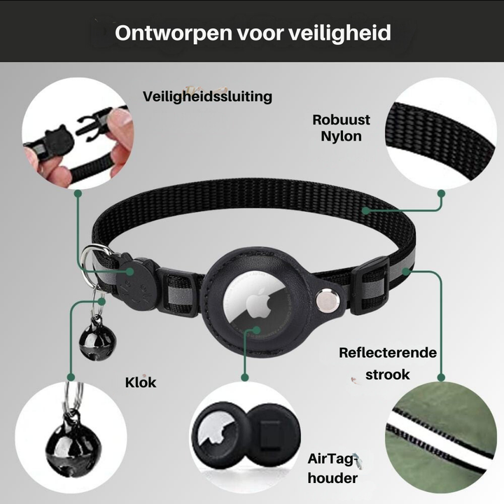 Kattenhalsband met geïntegreerde GPS-tracker houder, ideaal voor het volgen van uw kat.