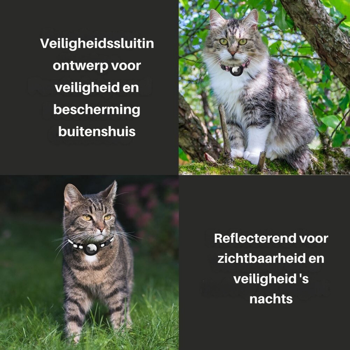 Blauwe kattenhalsband Milo, een stijlvol kattenaccessoire met tracker houder.