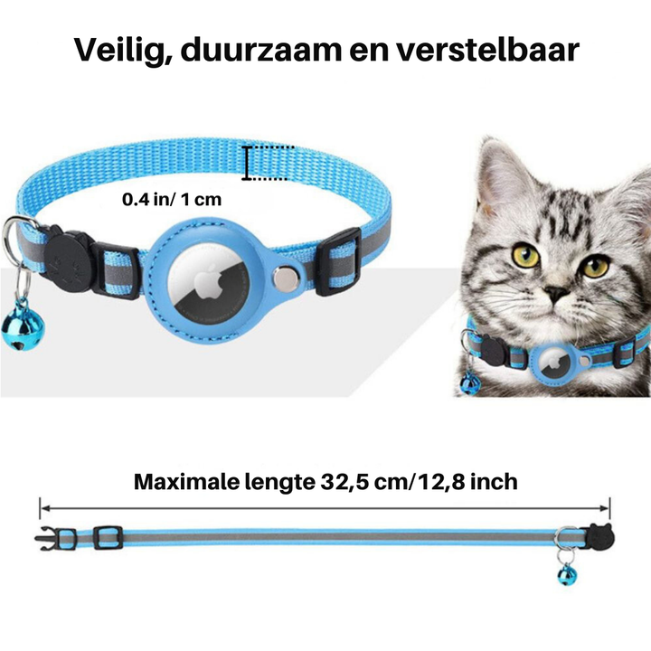 Kat draagt Milo kattenhalsband met GPS, comfortabel en veilig voor buitenavonturen.