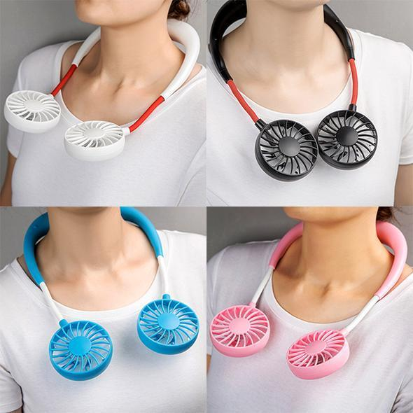 Ergonomisch ontworpen nekventilator voor comfortabele hittegolfverkoeling.