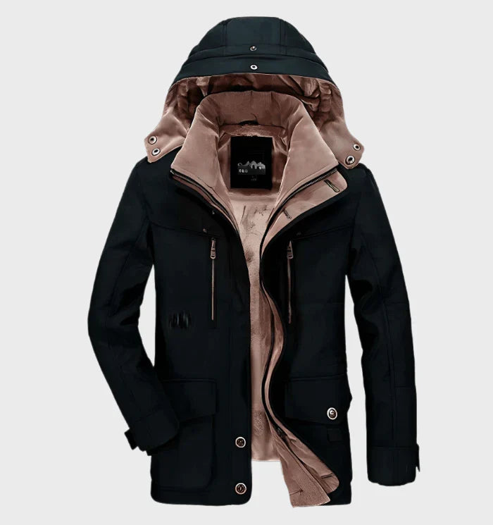 Casual heren winterjas met capuchon, dik en stijlvol. Essentiële bovenkleding voor wintermode en dagelijks gebruik.