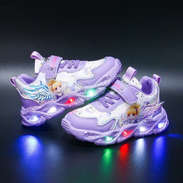 Roze lichtgevende LED kinder sneakers met comfortabele pasvorm en handig klittenband.