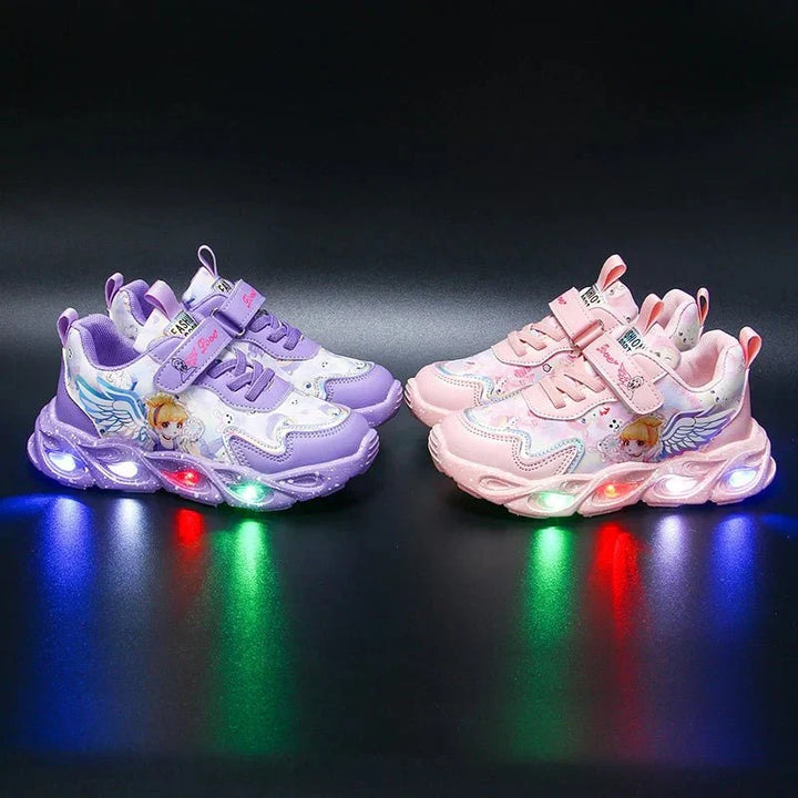 Felroze lichtgevende meisjes sneakers, sportief en comfortabel, perfect voor actief spel.