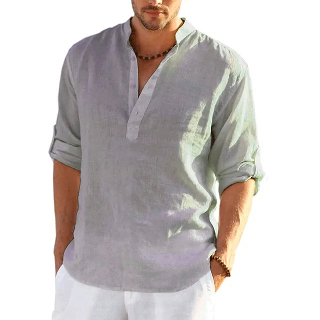 Luchtig zomers overhemd voor mannen, lange mouw, perfect voor een ontspannen strandlook of casual vakantie.