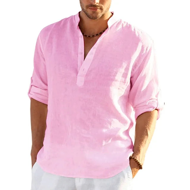 Comfortabel heren overhemd met lange mouwen, perfect als zomers shirt of vakantie kleding. Ontspannen stijl.