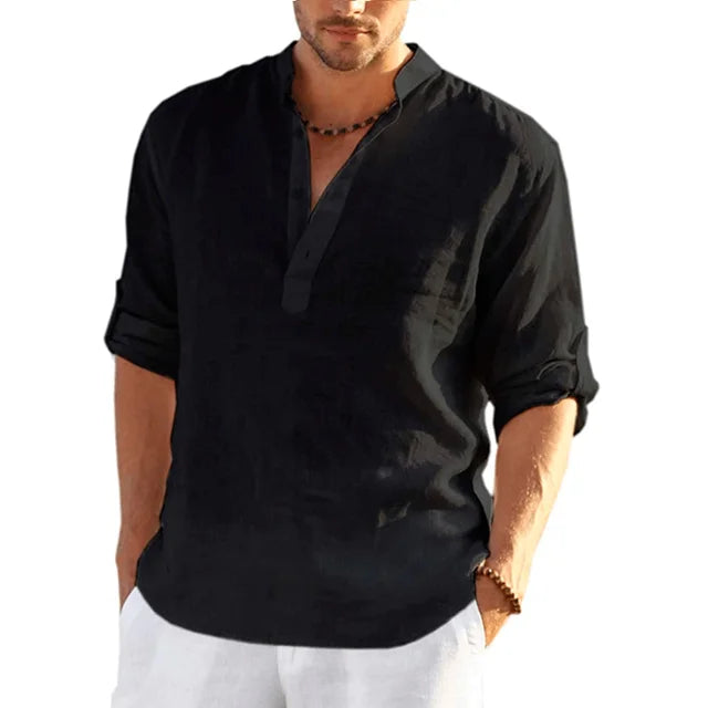 Veelzijdig heren shirt met lange mouwen, zowel stijlvol als comfortabel voor zomerse dagen en avonden.