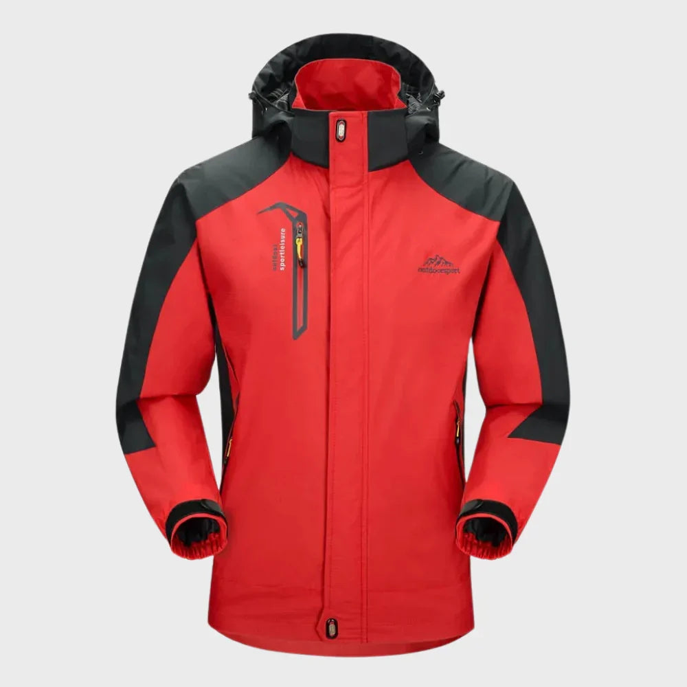 Hoogwaardige waterdichte herenjas met winddichte eigenschappen en verstelbare capuchon. Ideale outdoor regenjas.