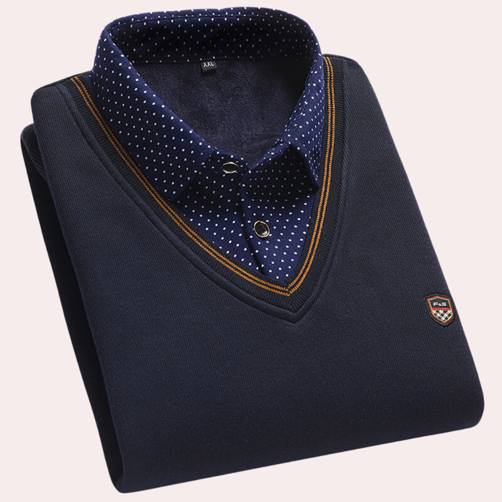 Elegante heren trui met geïntegreerde overhemdkraag, perfect voor zakelijk casual of dagelijkse stijl.