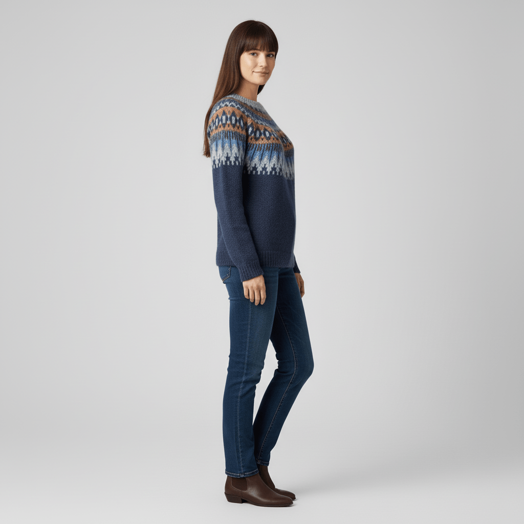 Scandinavische gebreide damestrui Audrey, dik en warm, essentieel voor de wintergarderobe.