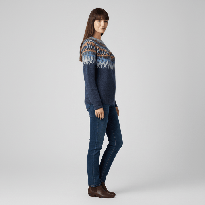 Scandinavische gebreide damestrui Audrey, dik en warm, essentieel voor de wintergarderobe.