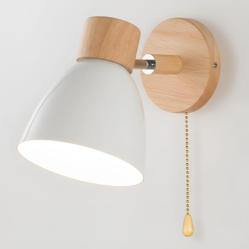 WoodLuma moderne houten wandlamp met E27 fitting, richtbare kop, ideaal voor sfeer in elk interieur.
