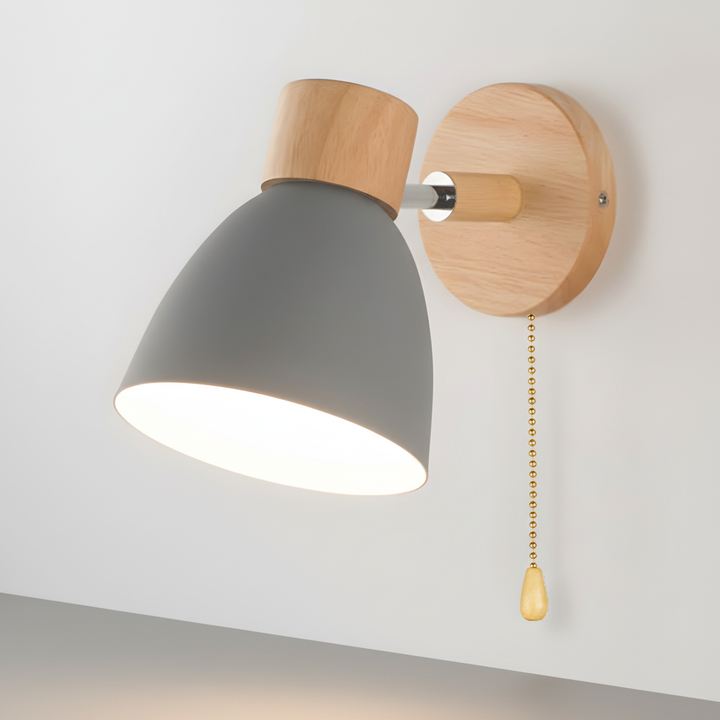 Houten wandlamp modern scandinavisch design, E27, verstelbaar, voor slaapkamer of woonkamer.