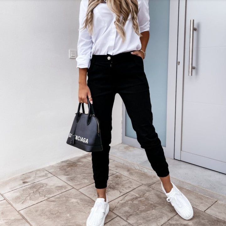 Moderne dames skinny broek met hoge taille, rekbare stof voor optimale bewegingsvrijheid.