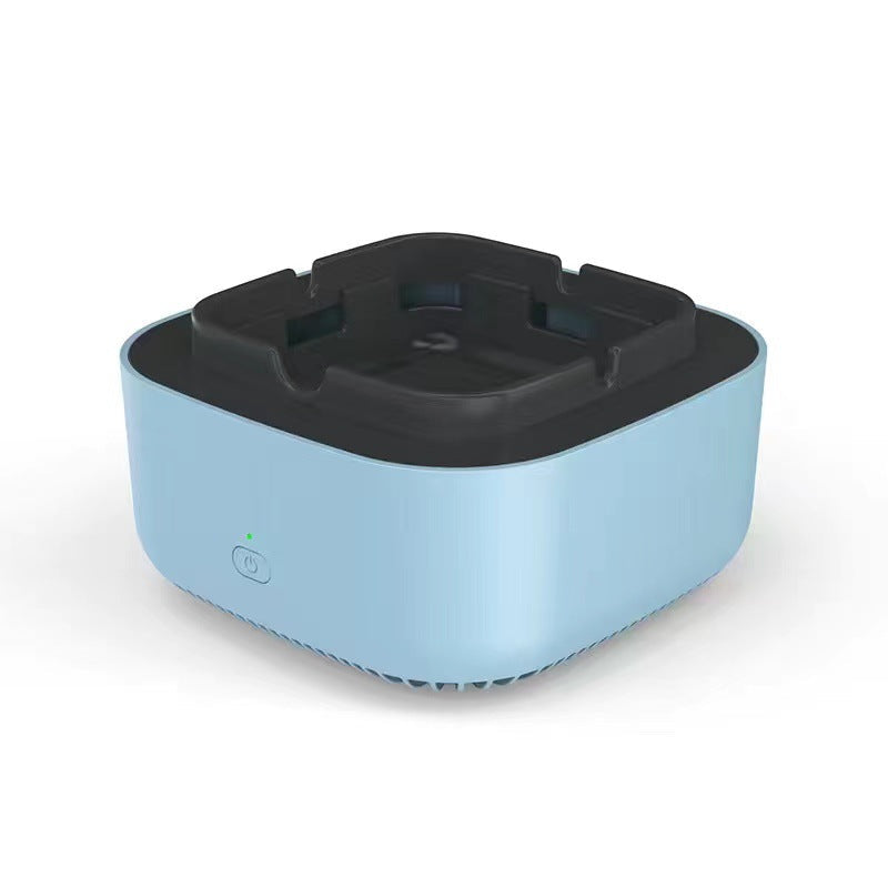 Minimalistische asbak met actieve rookverwijdering, voor een schone en ongestoorde leefomgeving.