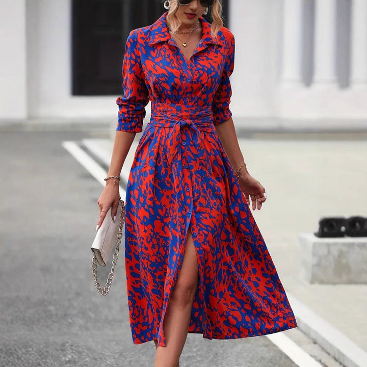Elegante ademende midi-jurk voor dames met strikceintuur en A-lijn model, perfect voor zomerse dagen.