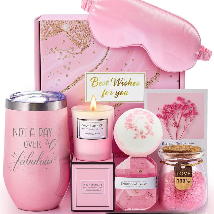 Luxe roze en paarse bad geschenkset voor ultieme ontspanning; perfect spa cadeau en verwennerij.
