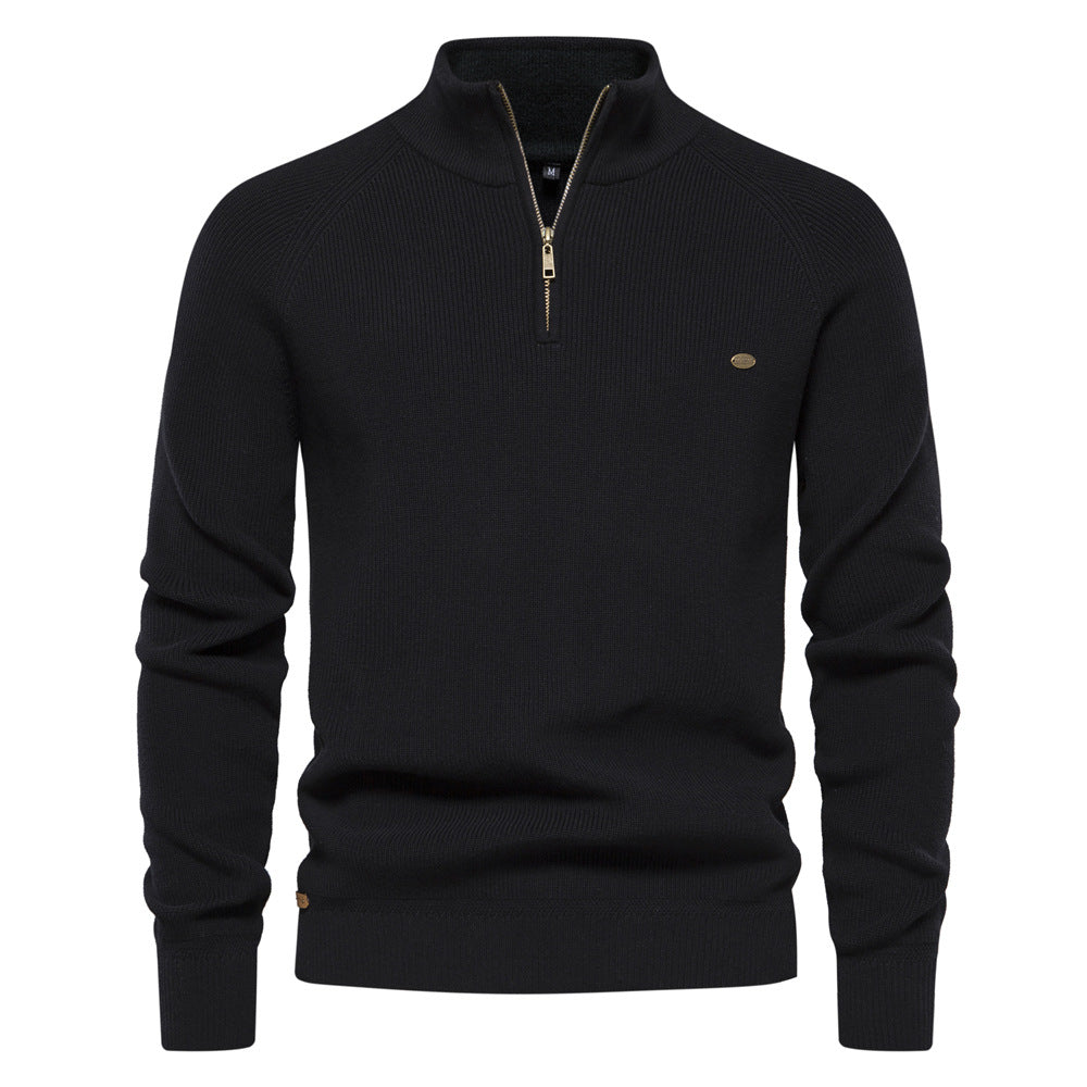 Stijlvolle heren half zip trui in effen kleur. Luxe kwartrits trui, essentieel voor elegante herfstmode.