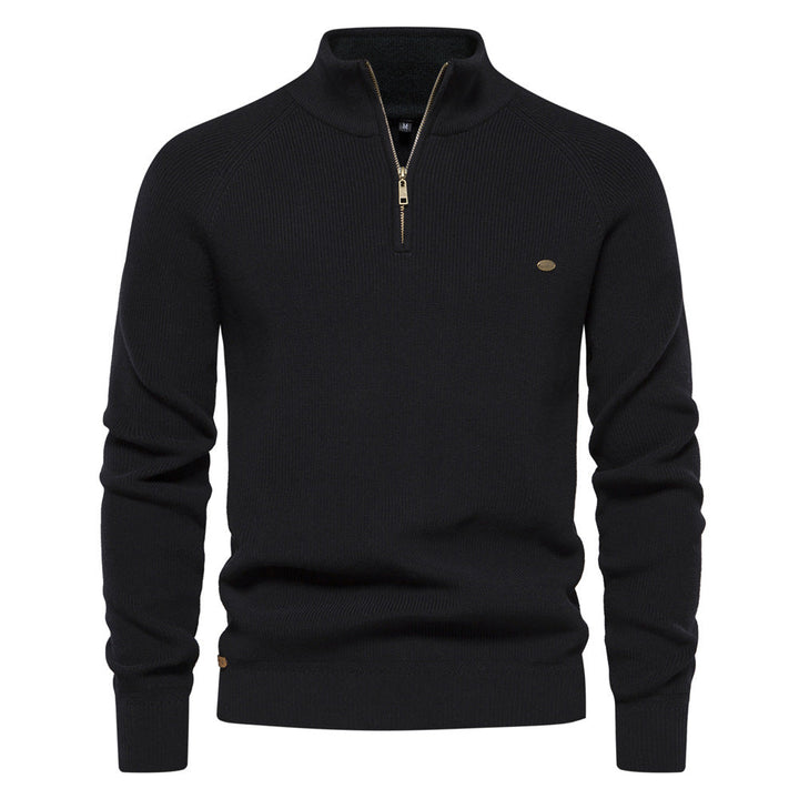 Stijlvolle heren half zip trui in effen kleur. Luxe kwartrits trui, essentieel voor elegante herfstmode.