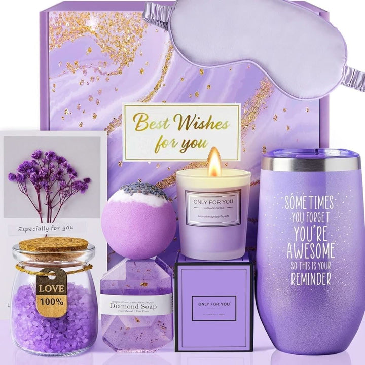 Complete wellness badset voor ontspanning; ideaal cadeau voor badkamer met luxe badproducten.