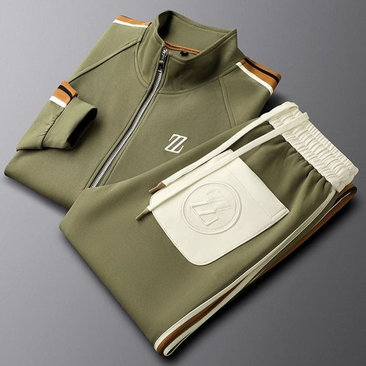Ademend polyester-lycra heren trainingspak, ideaal voor comfort tijdens sport en vrije tijd.