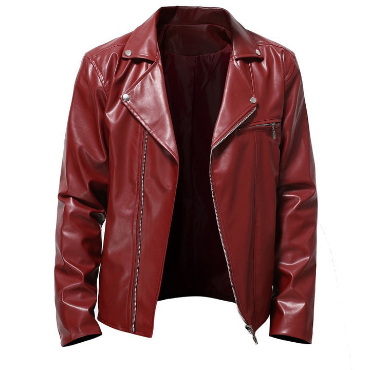 Trendy heren bikerjack met opvallende ritsen; ideaal voor een urban en stoere look.