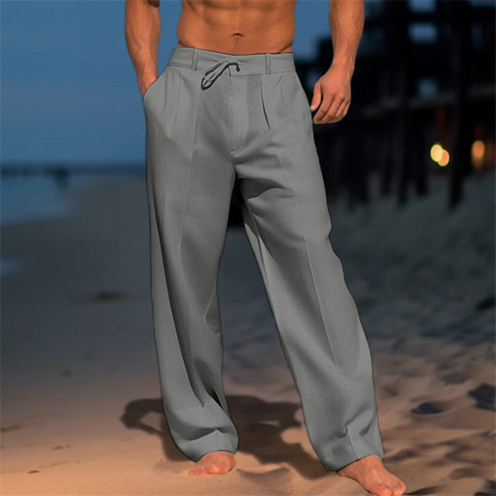 Casual dames linnen broek met trekkoord, relaxte pasvorm. Perfecte strandbroek of comfortabele zomeroutfit.