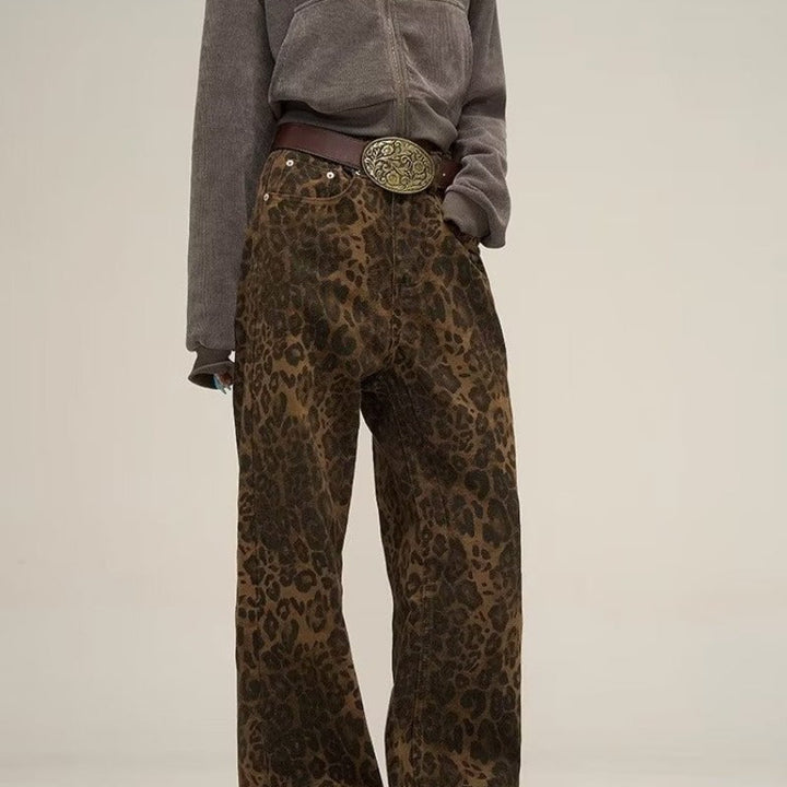 Comfortabele Layla dames jeans met trendy luipaardprint; ideaal voor een stijlvolle casual look.