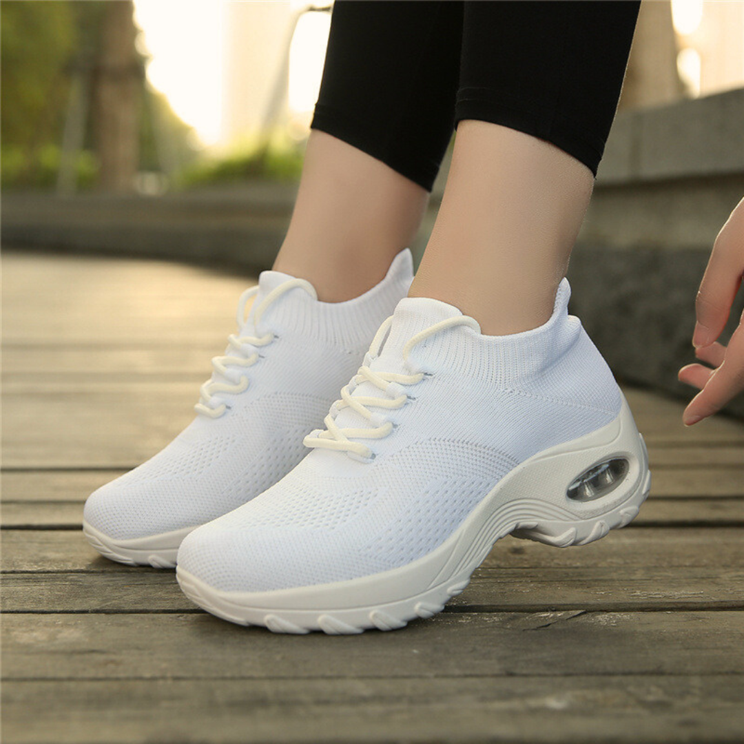 Comfortabele dames sneakers, zwart, wit, grijs; ideaal voor pijnverlichting & voetondersteuning.