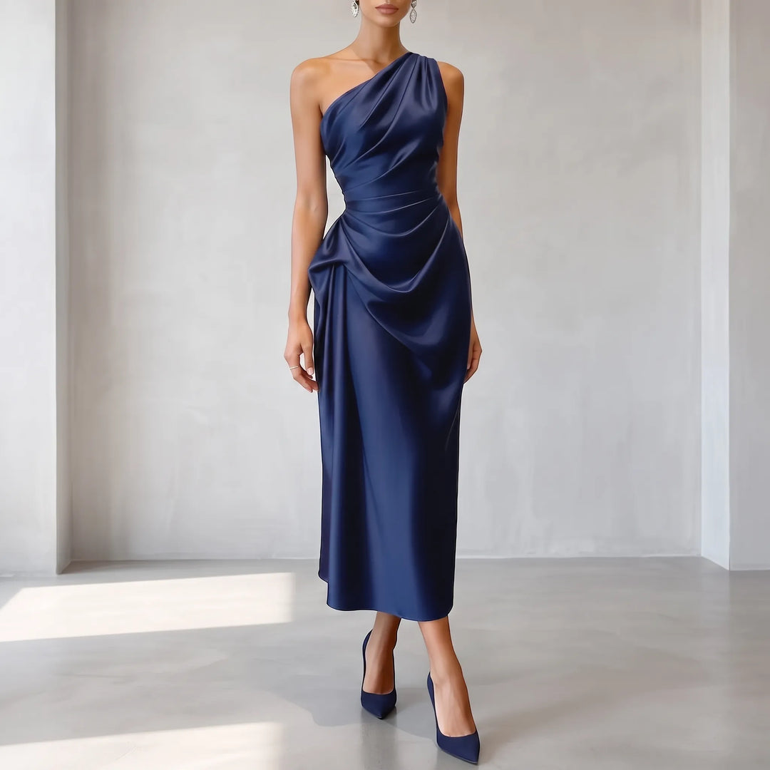 Elegante one-shoulder dames avondjurk, asymmetrisch design, perfect voor gala en speciale gelegenheden.