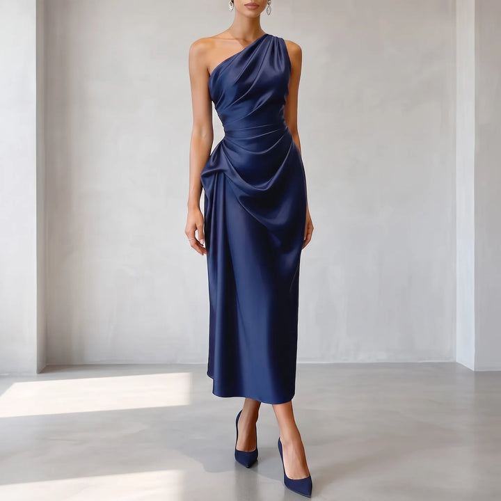 Elegante one-shoulder dames avondjurk, asymmetrisch design, perfect voor gala en speciale gelegenheden.
