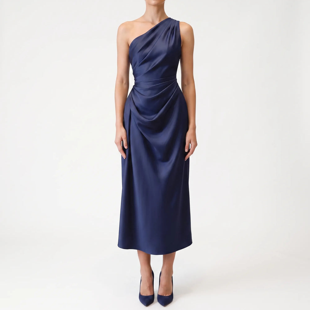 Glamoureuze midi avondjurk voor dames, one-shoulder stijl, ideaal voor formele feesten en gala's.