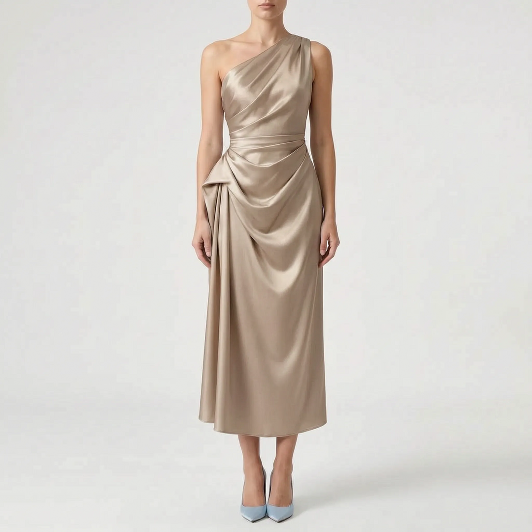 Luxe dames one-shoulder gala jurk, elegant midi design, mouwloos voor formele avonden en speciale gelegenheden.