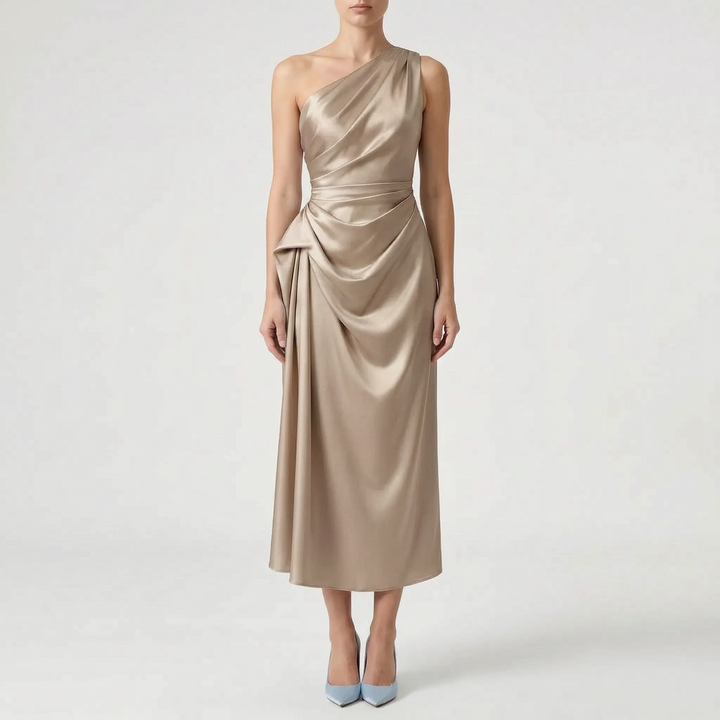 Luxe dames one-shoulder gala jurk, elegant midi design, mouwloos voor formele avonden en speciale gelegenheden.