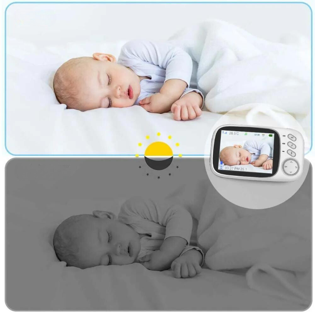 Draadloze babymonitor ouderunit toont helder beeld, temperatuur en batterijstatus voor gerust ouderzorg.
