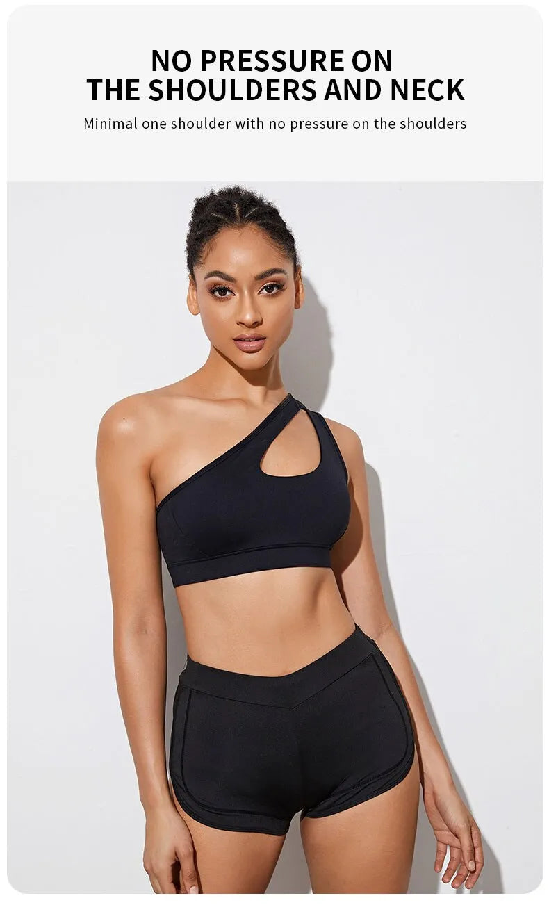 Trendy dames one-shoulder bh voor yoga en fitness, schokbestendig en biedt optimale ondersteuning.